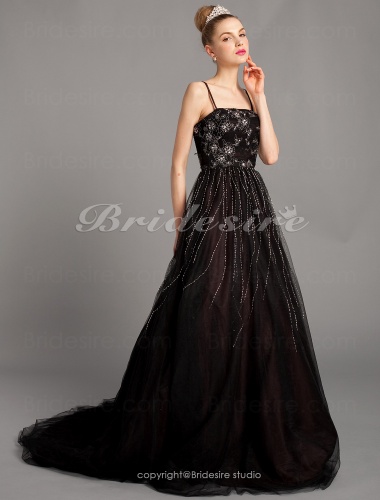 Ball Gown Brilliant A-line Tulle Floor-length Spaghetti Straps Evening Dresses