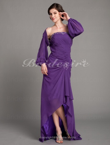 Sheath/Column Chiffon Asymmetrical Strapless Mother of the Bride Dress With A Wrap