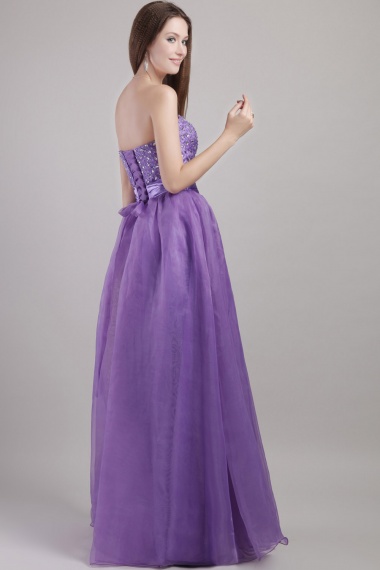 A-line Strapless Floor-length Lace Tulle Evening Dress