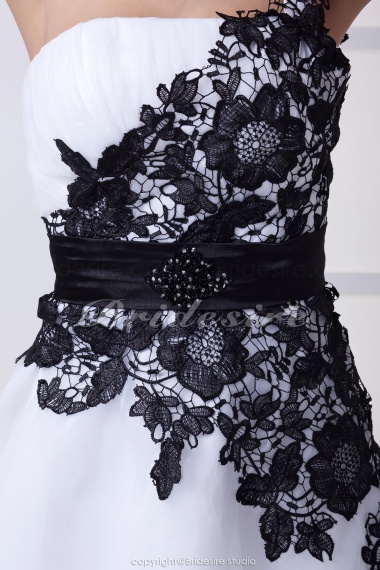 A-line One Shoulder Short/Mini Sleeveless Satin Lace Organza Dress