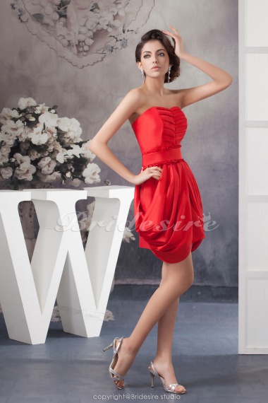 A-line Strapless Short/Mini Sleeveless Satin Bridesmaid Dress