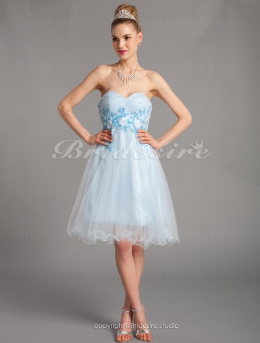 A-line Strapless Sweetheart Stretch Satin And Tulle Short/Mini Evening Dresses