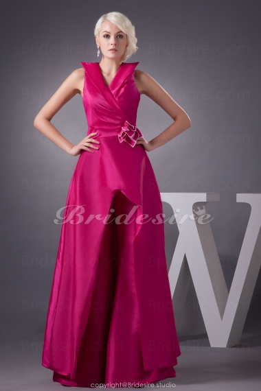 A-line V-neck Floor-length Sleeveless Taffeta Bridesmaid Dress