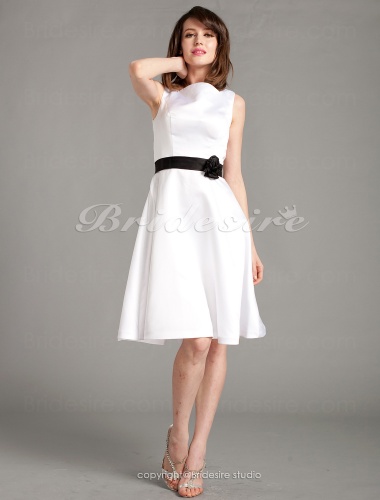 A-line Satin Knee-length Square Bridesmaid Dress