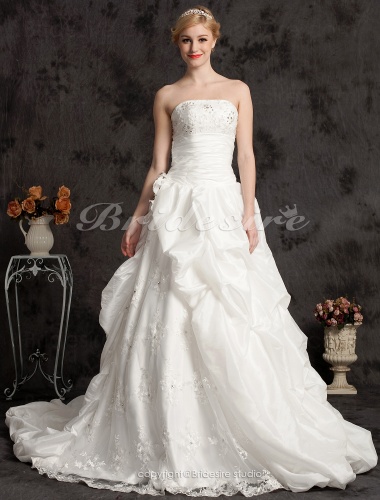 Ball Gown Cathedral Train Satin And Taffeta Strapless Wedding with Pick-ups