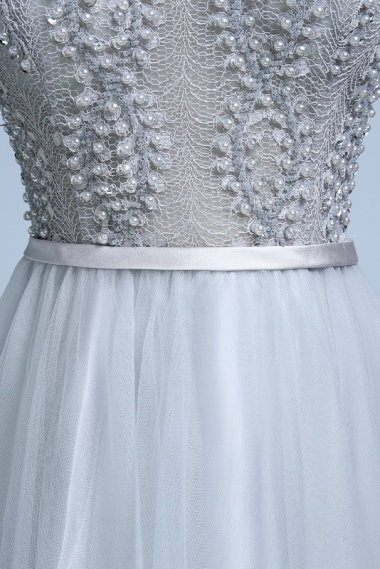 A-line V-neck Floor-length Tulle Prom Dress