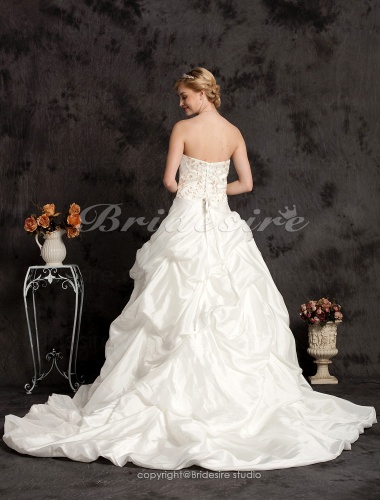 Ball Gown Taffeta Chapel Train Strapless Wedding Dress With Pick-ups