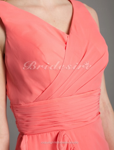 A-line Chiffon Asymmetrical V-neck Bridesmaid Dress