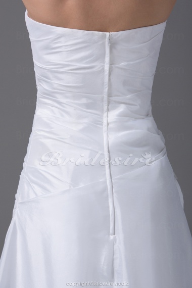 A-line Strapless Asymmetrical Short/Mini Court Train Sleeveless Taffeta Lace Wedding Dress