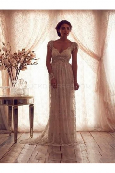 Sheath/Column V-neck Sleeveless Lace Wedding Dress