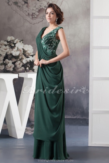 A-line V-neck Floor-length Sleeveless Chiffon Dress
