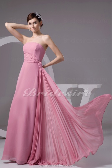 A-line Strapless Floor-length Sleeveless Chiffon Bridesmaid Dress