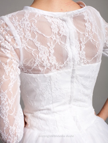 A-line Satin Knee-length Bateau Wedding Dress