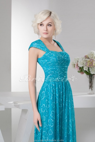A-line Square Floor-length Sweep Train Short Sleeve Satin Mother of the Bride Dress