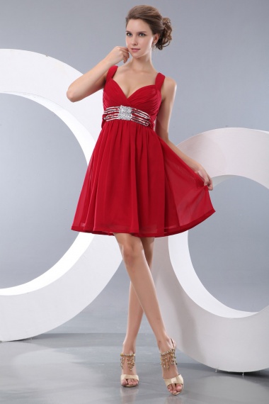 A-line Halter Tea-length Taffeta Homecoming Dress