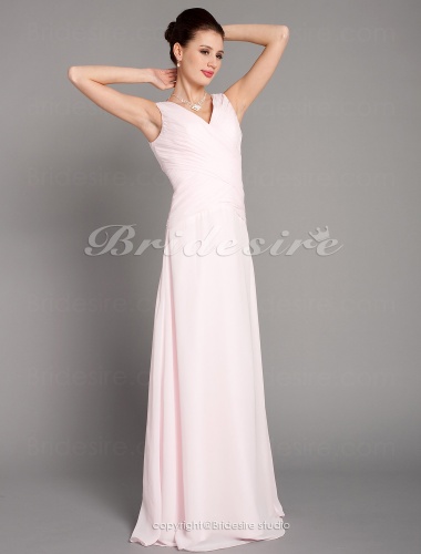 A-line Chiffon V-neck Floor-length Bridesmaid Dress With Criss-Cross Bodice