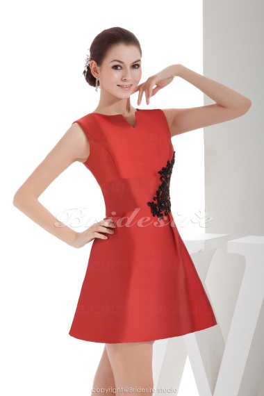 A-line Bateau Short/Mini Sleeveless Satin Dress