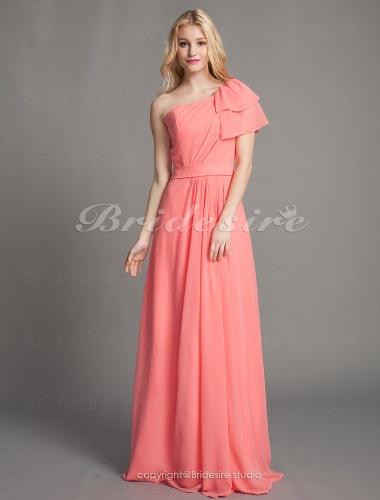Sheath/Column Chiffon Floor-length One shoulder Bridesmaid Dress