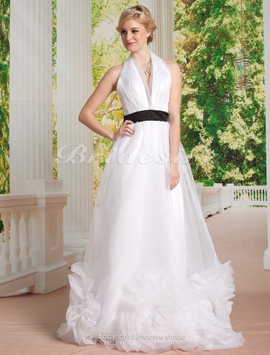 A-line Tulle Floor-length V-neck Wedding Dress 