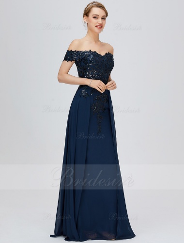 Sheath/Column Off-the-shoulder Floor-length Chiffon Prom Dress with Lace