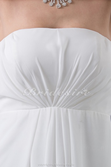 A-line Strapless Floor-length Court Train Sleeveless Chiffon Wedding Dress