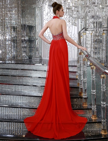 A-line Bateau Floor-length Satin Chiffon Prom Dress