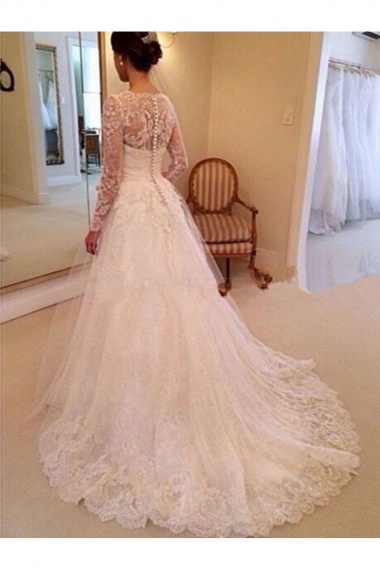 A-line Sweetheart Long Sleeve Lace Wedding Dress