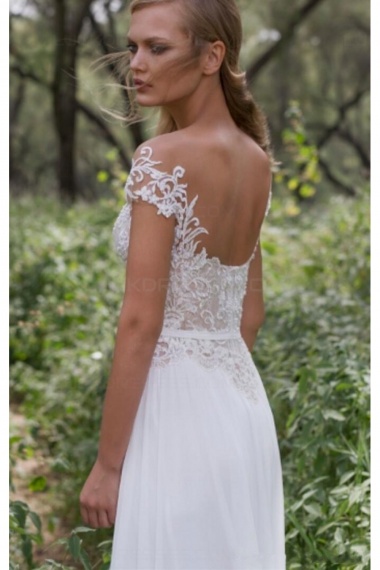 Sheath/Column Scoop Short Sleeve Chiffon Wedding Dress