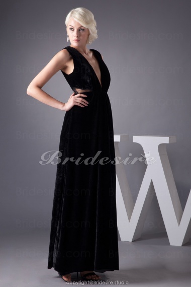 A-line V-neck Floor-length Sleeveless Stretch Satin Dress