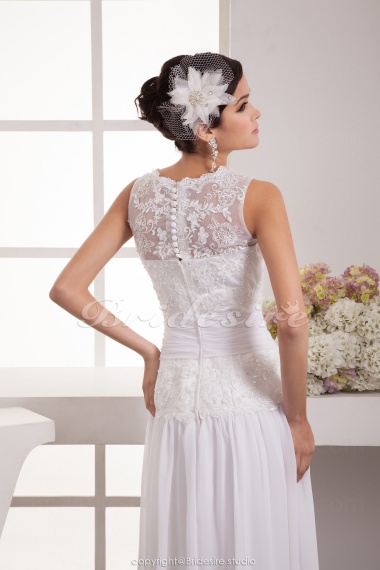 Sheath/Column Bateau Floor-length Sleeveless Chiffon Wedding Dress