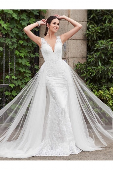 Trumpet/Mermaid V-neck Sleeveless Lace Wedding Dress