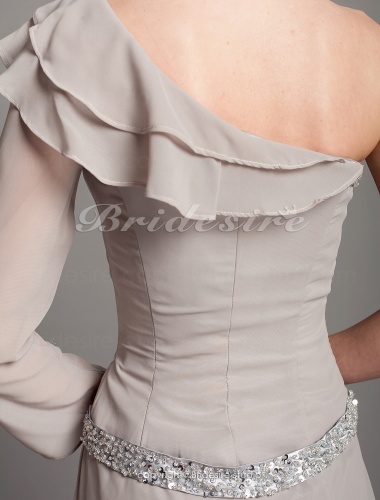 Sheath/Column Stretch Satin And Chiffon Floor-length One Shoulder Mother Of The Bride Dress