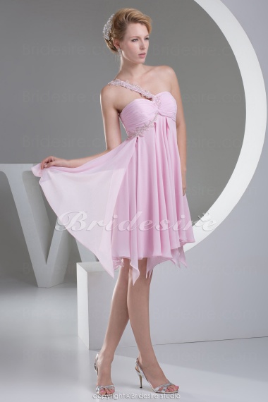 A-line One Shoulder Knee-length Sleeveless Chiffon Bridesmaid Dress