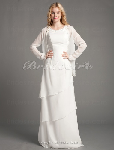 Sheath/Column Chiffon Floor-length Scoop Mother of the Bride Dress With A Wrap