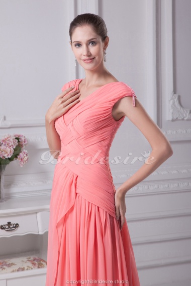 A-line V-neck Sweep Train Sleeveless Chiffon Mother of the Bride Dress