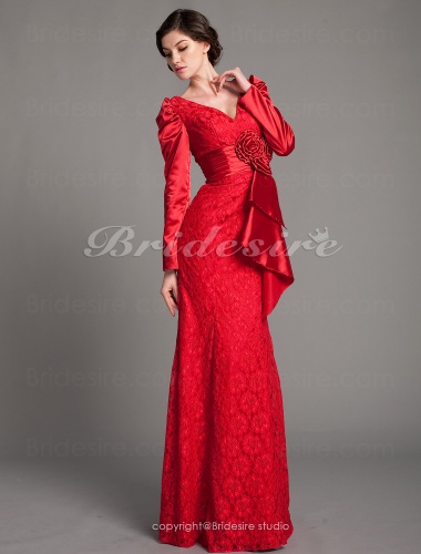 Trumpet/ Mermaid Stretch Satin And Lace Floor-length V-neck Evening Dress