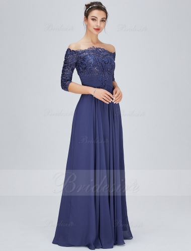 A-line Off-the-shoulder Floor-length Chiffon Mother of the Bride Dress with Split Front