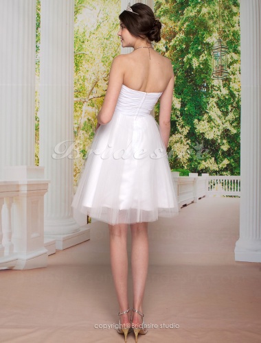 Ball Gown Sweetheart Strapless Taffeta Tulle Knee-length Wedding Dress 