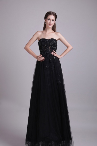 A-line Sweetheart Floor-length Tulle Sequins Prom Dress
