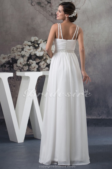 Sheath/Column Spaghetti Straps Floor-length Sleeveless Chiffon Wedding Dress