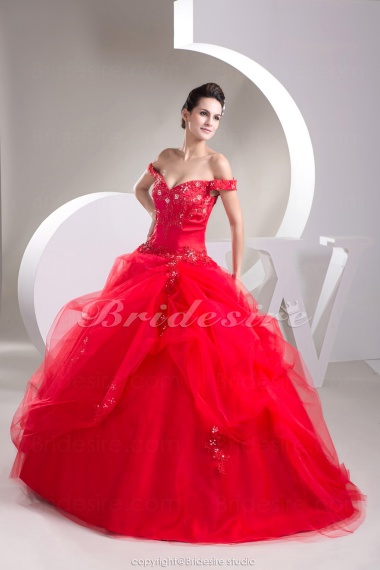 Ball Gown Off-the-shoulder Floor-length Sleeveless Tulle Dress
