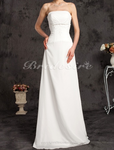 Sheath/ Column Chiffon Floor-length Wedding Dress With Beaded Appliques