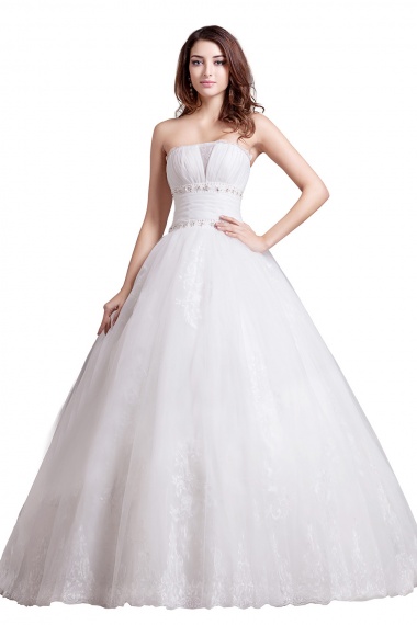 Ball Gown Strapless Floor-length Organza Wedding Dress