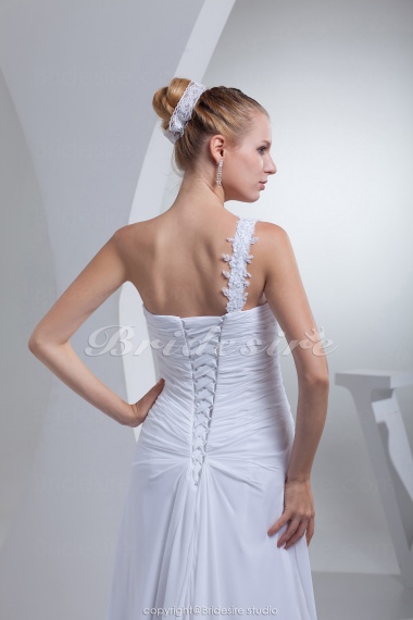 Sheath/Column One Shoulder Court Train Sleeveless Chiffon Wedding Dress