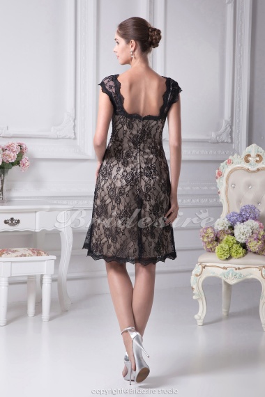 A-line Sweetheart Off-the-shoulder Knee-length Sleeveless Satin Lace Dress