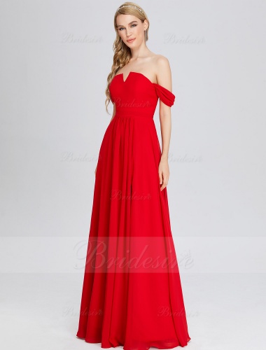 A-line Off-the-shoulder Floor-length Chiffon Bridesmaid Dress with Split Front
