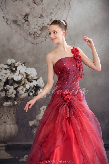 Ball Gown One Shoulder Floor-length Sleeveless Organza Wedding Dress