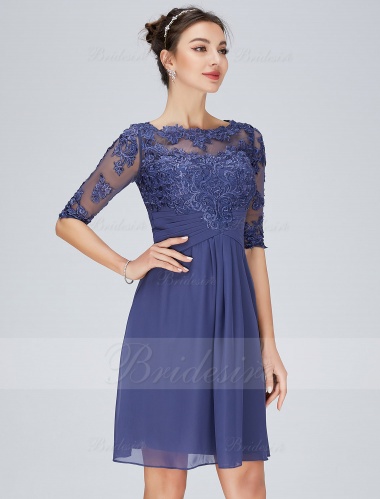 Sheath/Column Scoop Knee-length Chiffon Cocktail Dress with Lace
