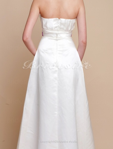 A-line Satin Strapless Floor-length Bridesmaid Dress