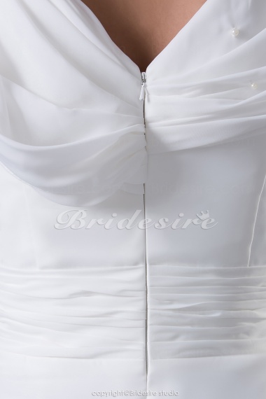 Sheath/Column V-neck Floor-length Short Sleeve Chiffon Wedding Dress